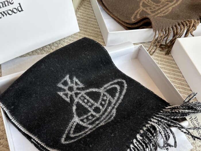 Vivienne Westwood Autumn/Winter Wool Scarf With Large Saturn Logo Reversible Design - Image 2