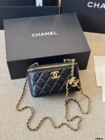 Chanel Double C Logo Adjustable Buckle Box-Shaped Makeup Case In Quilted Lambskin Chain Handle With Built-In Mirror Can Be Carried By Hand Or Worn Crossbody - Image 2