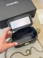 Chanel Double C Logo Adjustable Buckle Box-Shaped Makeup Case In Quilted Lambskin Chain Handle With Built-In Mirror Can Be Carried By Hand Or Worn Crossbody - Image 9