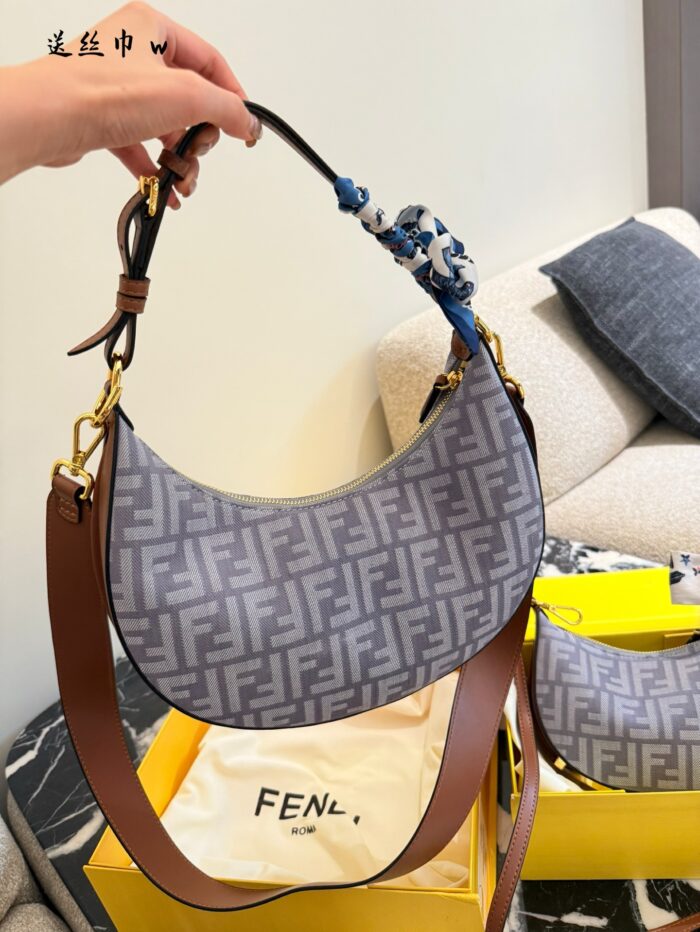 Fendi Fendigraphy Denim Crescent Bag Multiple Carrying Options, Effortlessly Versatile - Image 4