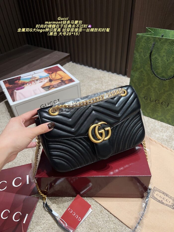 Gucci Marmont Chain Bag Metal Double G Logo Classic, Refined And Stylish - Image 2