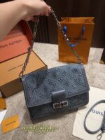 Louis Vuitton Soft Dauphine Denim Crossbody Bag Water-Rippled Pattern With Gold Buckle Black And Gold Colour Scheme Sturdy, Structured Silhouette Dual-Strap Interchangeability - Image 3