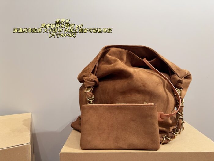Yves Saint Laurent Suede Chain Bucket Bag Retro Elegance Generous Capacity Effortlessly Versatile For Both Casual And Formal Wear - Image 1