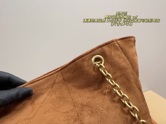 Yves Saint Laurent Suede Chain Bucket Bag Retro Elegance Impressive Capacity Effortlessly Versatile For Both Casual And Formal Occasions - Image 4