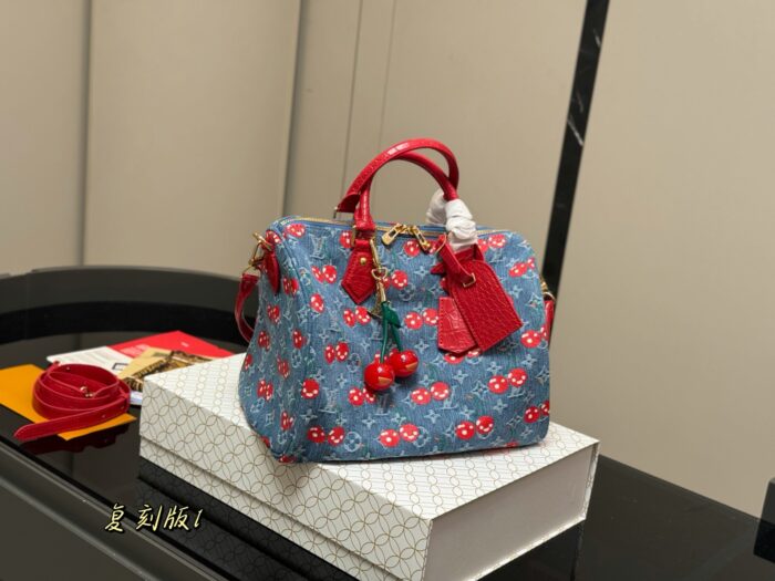 Louis Vuitton X Takashi Murakami Collaboration Cherry Series Denim Pillow Bag Shoulder Crossbody Tote - Image 1