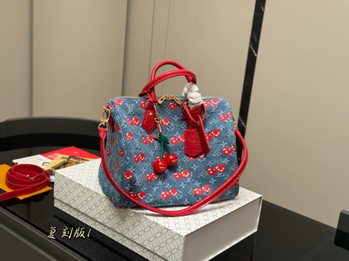 Louis Vuitton X Takashi Murakami Collaboration Cherry Series Denim Pillow Bag Shoulder Crossbody Tote - Image 2