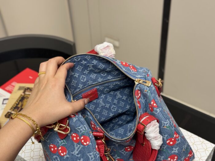 Louis Vuitton X Takashi Murakami Collaboration Cherry Series Denim Pillow Bag Shoulder Crossbody Tote - Image 4
