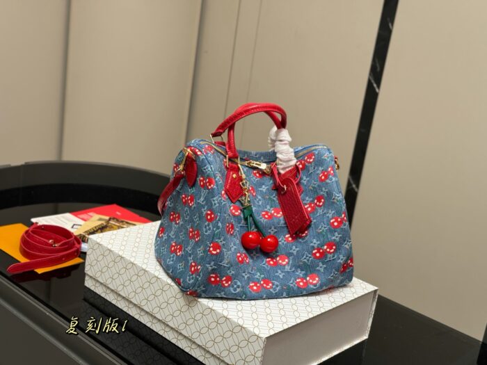 Louis Vuitton X Takashi Murakami Collaboration Cherry Series Denim Pillow Bag Shoulder Crossbody Tote - Image 5