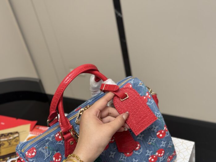 Louis Vuitton X Takashi Murakami Collaboration Cherry Series Denim Pillow Bag Shoulder Crossbody Tote - Image 6