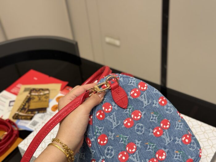 Louis Vuitton X Takashi Murakami Collaboration Cherry Series Denim Pillow Bag Shoulder Crossbody Tote - Image 7