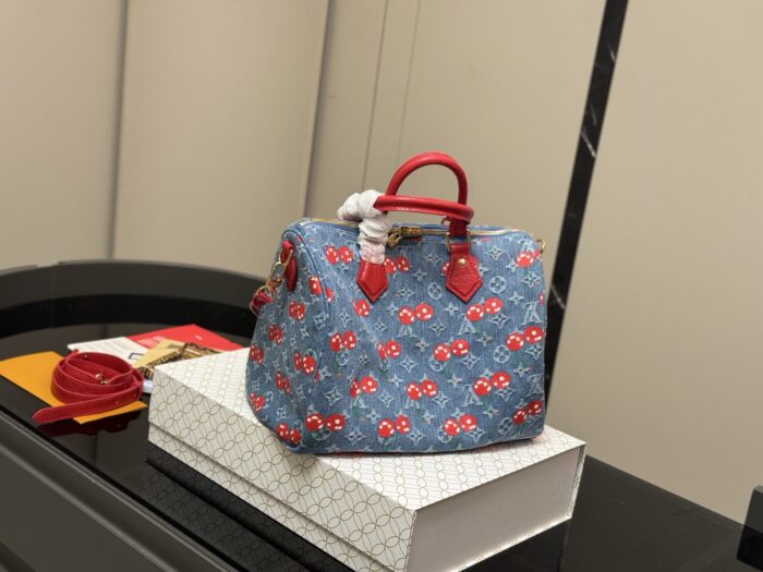 Louis Vuitton X Takashi Murakami Collaboration Cherry Series Denim Pillow Bag Shoulder Crossbody Tote - Image 8