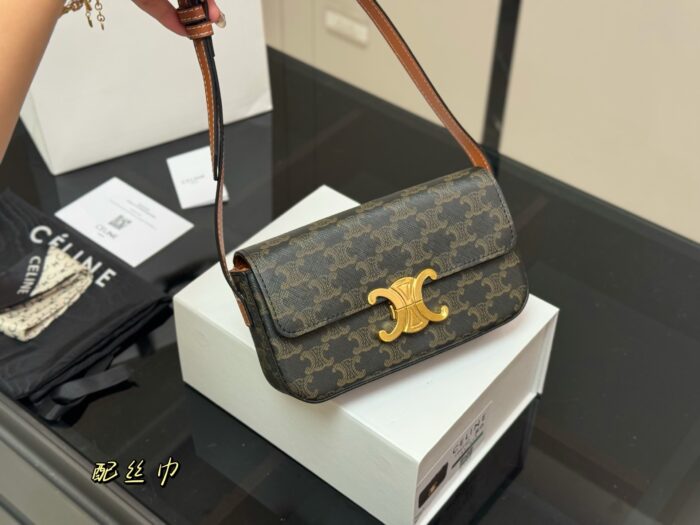Celine Triomphe Calfskin Triumph Vintage Underarm Bag - Image 3