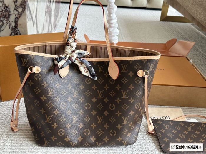Louis Vuitton Neverfull Tote Authentic 163 Chip With Silk Scarf Extra-Large Capacity Detachable Zippered Clutch Colour-Changing Leather With Gift Box - Image 9