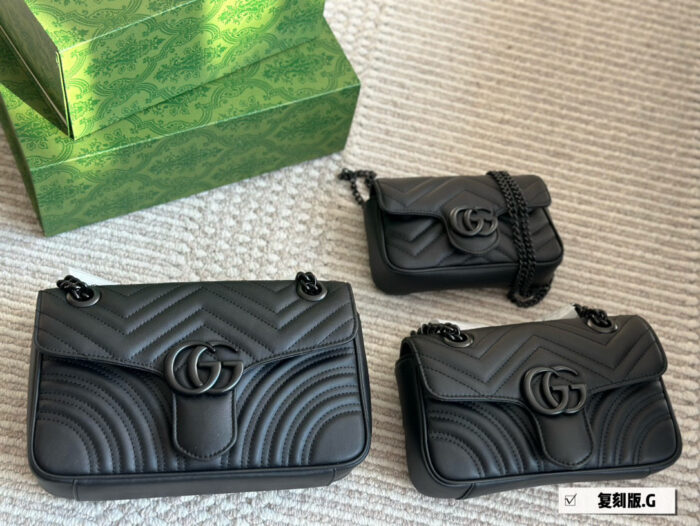 Gucci Marmont Double G Embroidered Heart All-Black Shoulder Crossbody Bag For Women - Image 1