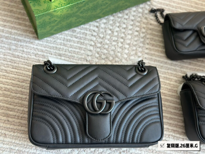Gucci Marmont Double G Embroidered Heart All-Black Shoulder Crossbody Bag For Women - Image 2