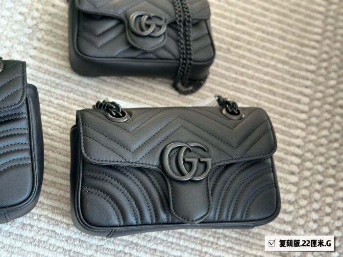 Gucci Marmont Double G Embroidered Heart All-Black Shoulder Crossbody Bag For Women - Image 3