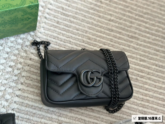 Gucci Marmont Double G Embroidered Heart All-Black Shoulder Crossbody Bag For Women - Image 4