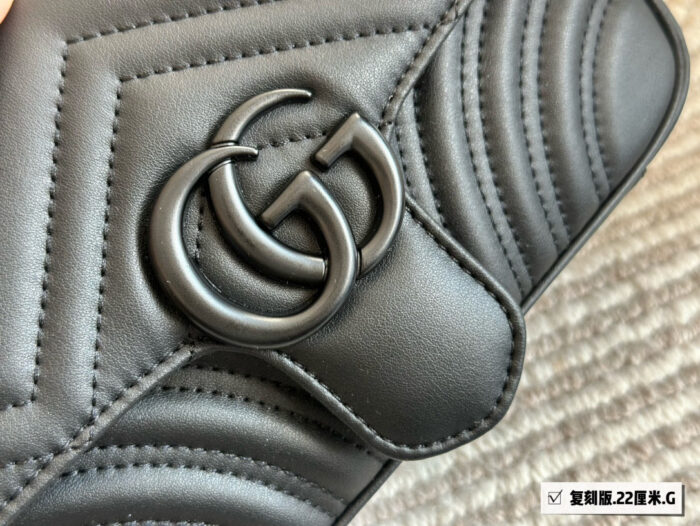 Gucci Marmont Double G Embroidered Heart All-Black Shoulder Crossbody Bag For Women - Image 5