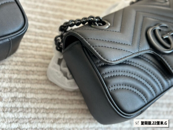 Gucci Marmont Double G Embroidered Heart All-Black Shoulder Crossbody Bag For Women - Image 6