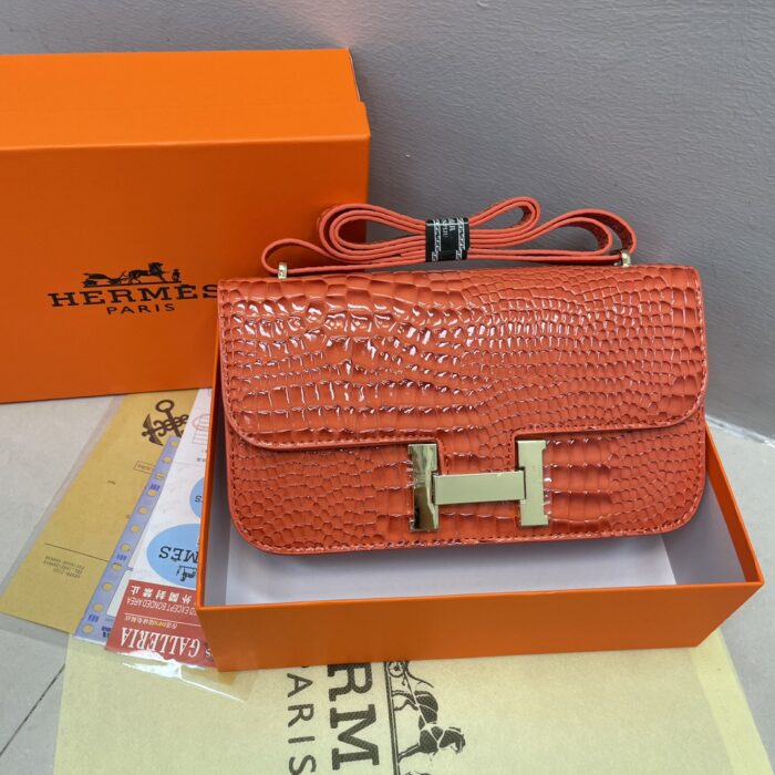 Hermès Multicoloured Crocodile-Patterned H Single-Shoulder Bag with Metal Buckle - Image 2